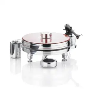 Giradischi Acoustic Solid Solid 111 in metallo con piatto rosso e braccio di lettura