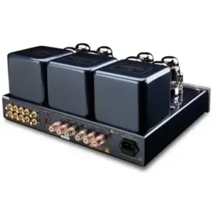Amplificatore Cayin CS-100A KT-88 con valvole e connettori posteriori visibili
