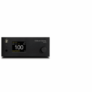 Amplificatore audio nero con display digitale