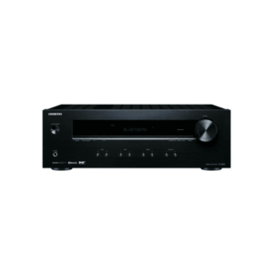 Ricevitore stereo nero con manopole e display