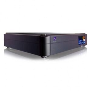 Amplificatore audio nero su superficie riflettente