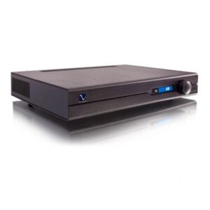 Amplificatore audio nero su sfondo bianco