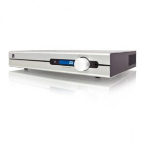 Amplificatore argento moderno con display blu