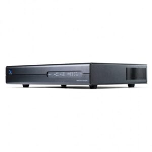 Amplificatore audio nero visto di lato
