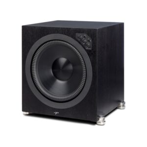 Subwoofer nero su superficie bianca
