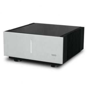 Amplificatore audio stereo nero e argento