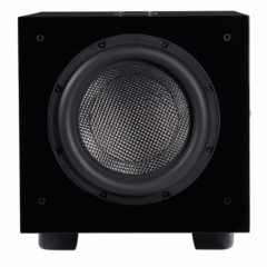 Subwoofer attivo con griglia metallica e finitura nera