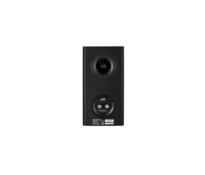 Retro speaker Polk con connettori visibili.