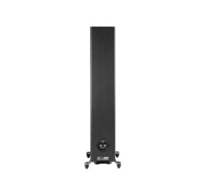 Cassa audio da pavimento nera su supporto