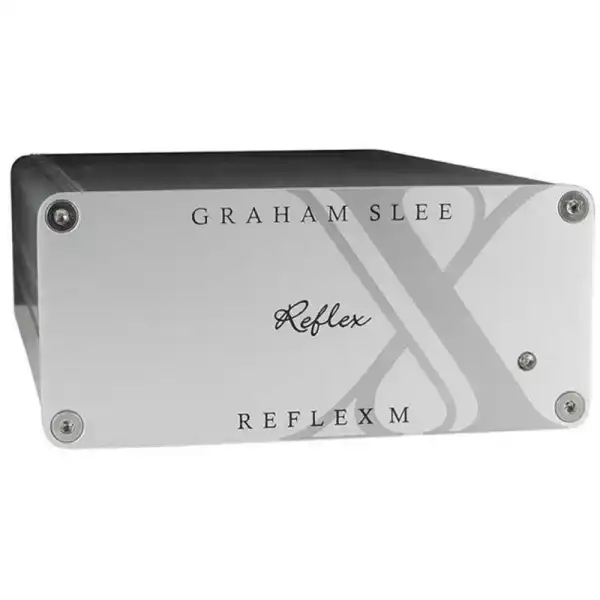 Amplificatore Graham Slee Reflex M con finitura argentata e logo sul lato
