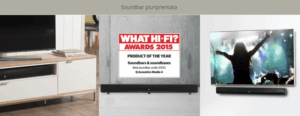 Soundbar premiata con TV e premio in vista.