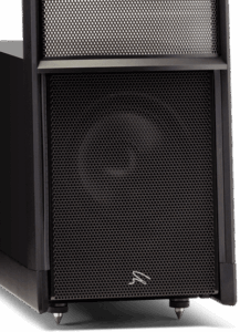 Altoparlante nero con design moderno.