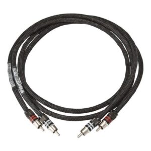 Cavo audio RCA nero con connettori.