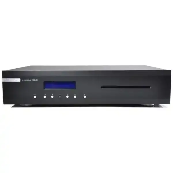 Lettore CD Musical Fidelity M2scd con pannello frontale nero e display blu