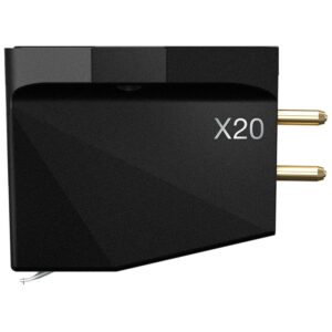 Testina Ortofon MC X20 con design angolare e connettori dorati per il collegamento