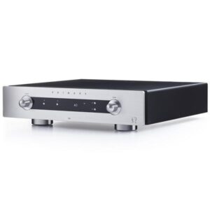 Amplificatore Primare I35 DAC con pannello frontale argentato e manopole circolari