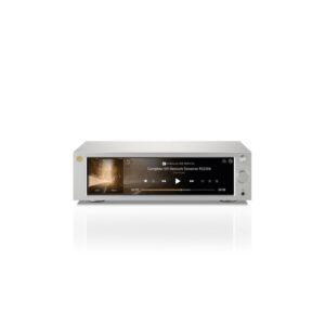 Lettore musicale Hi-Fi con schermo digitale e controlli frontali in vista frontale