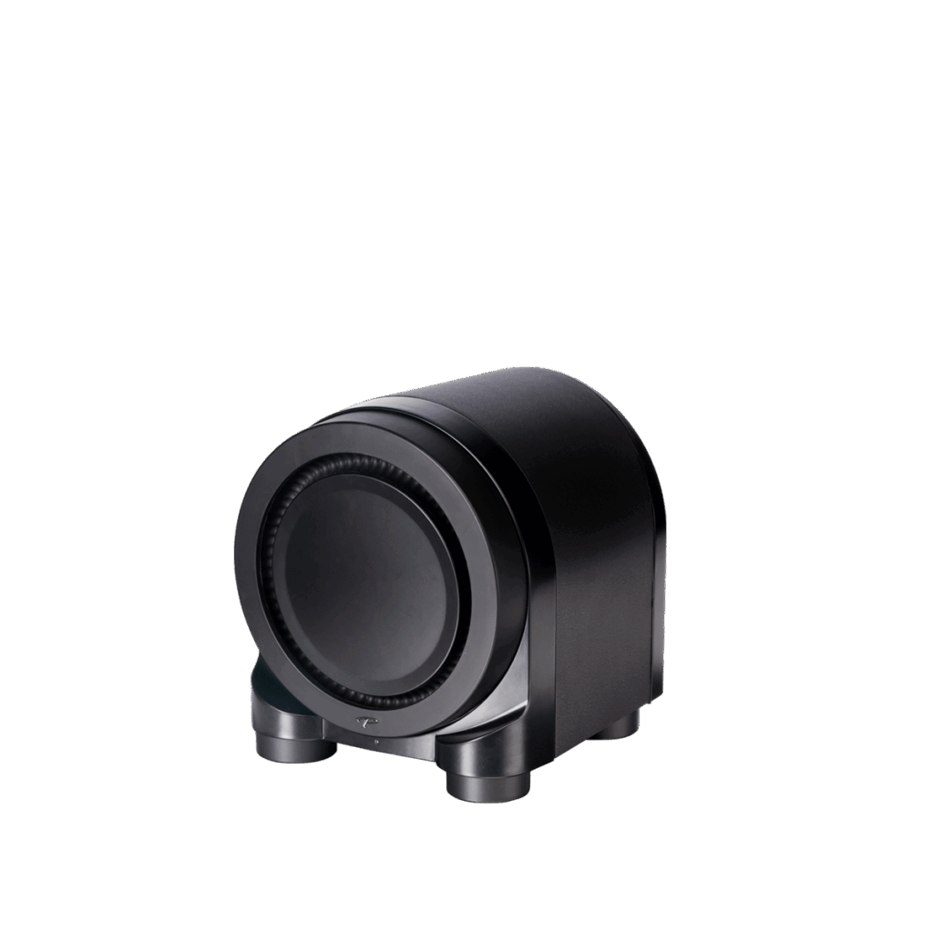 Subwoofer nero su sfondo trasparente.