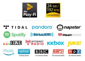 Loghi di servizi di streaming musicale e radio.