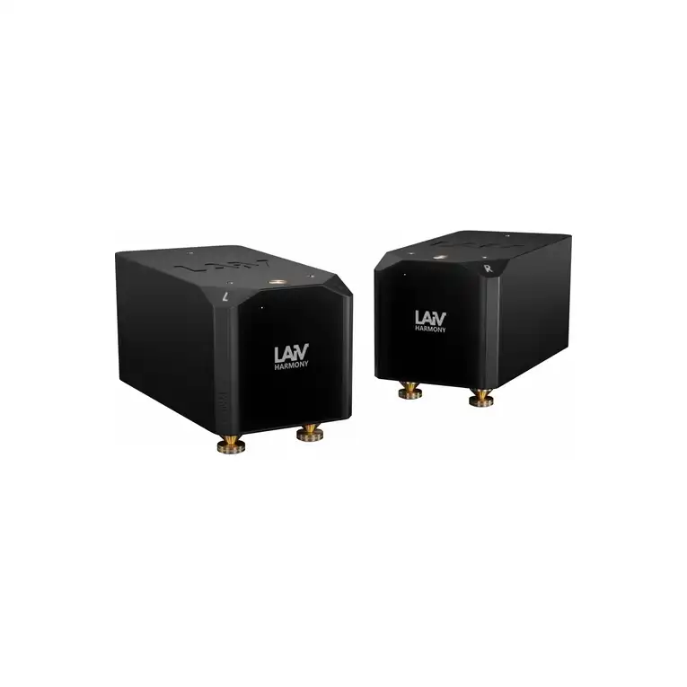 Due amplificatori LAiV Harmony GaNM neri con dettagli metallici