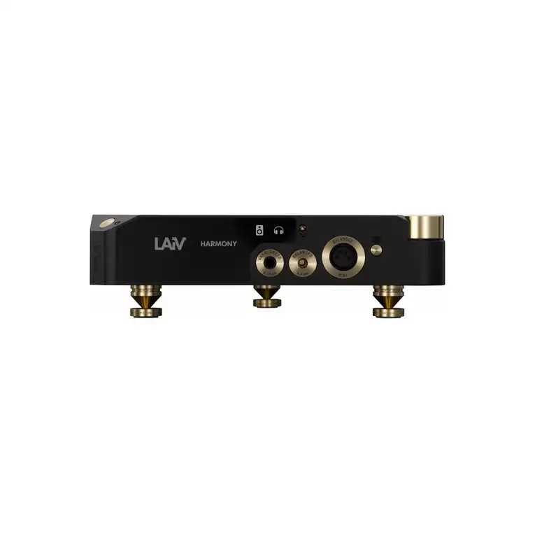 Amplificatore LAiV Harmony HP2A visto frontalmente con connettori audio