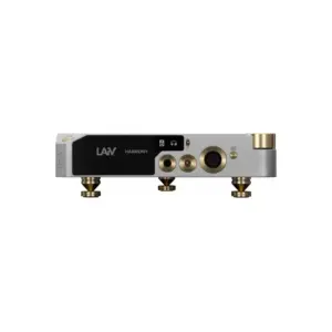Amplificatore LAiV Harmony HP2A visto lateralmente con connettori audio e pulsanti di controllo