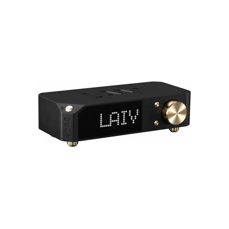 DAC compatto con display e manopola dorata